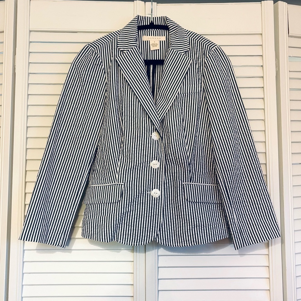 Sandro Striped Seersucker Blazer Blazer 100% Cotton Nautical Business Small S